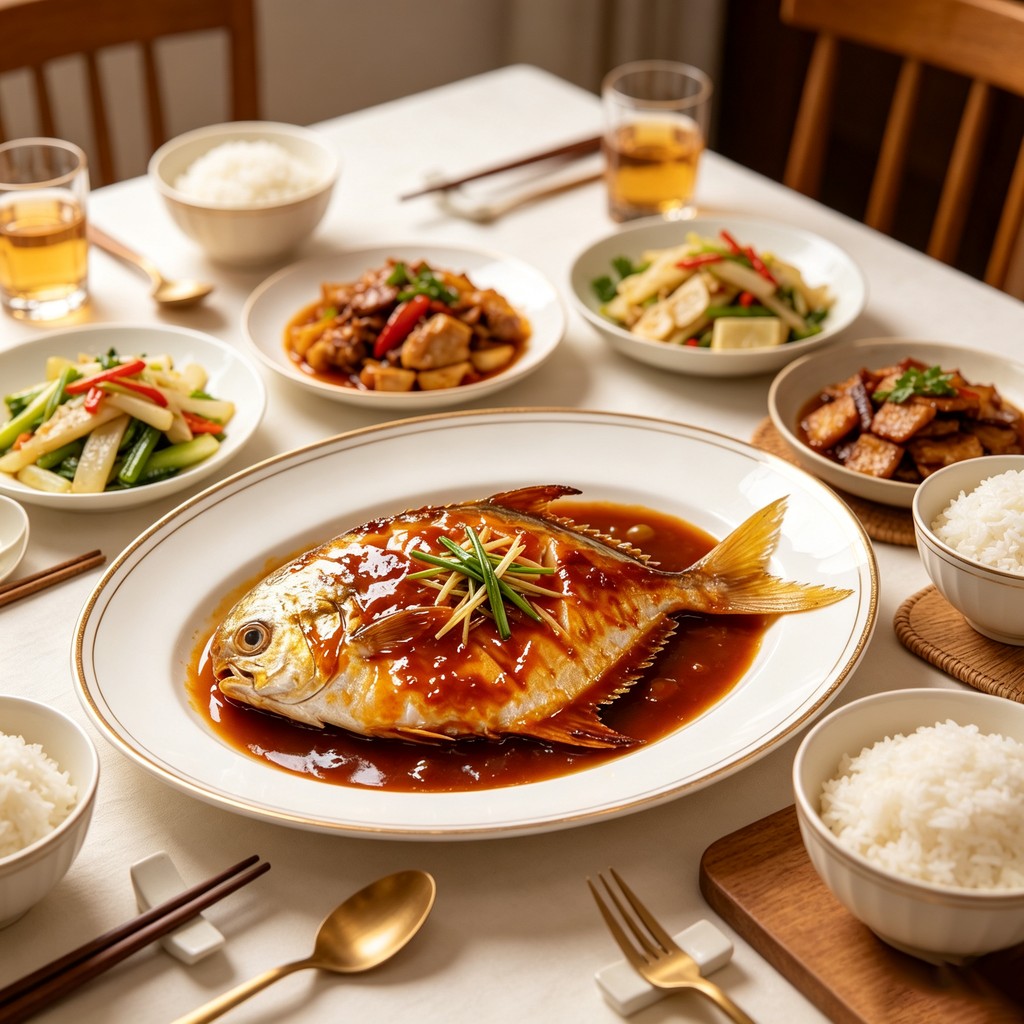 Pan-fried pomfret with crisp golden skin on a plate