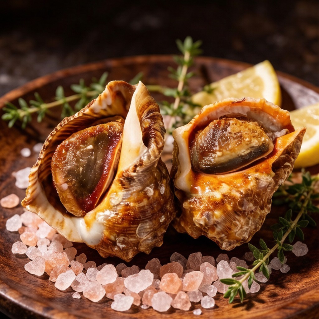Salt-roasted conch served in a heavy pan